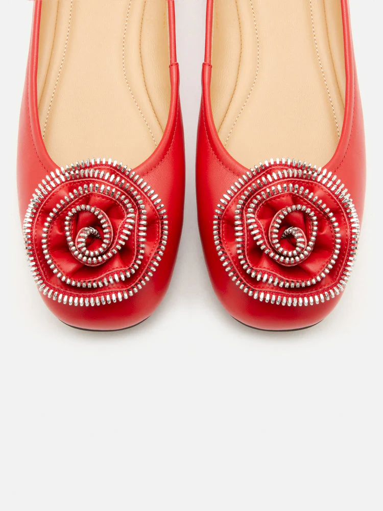 Zosia Zipper Rose Ballet Flats - Image 4