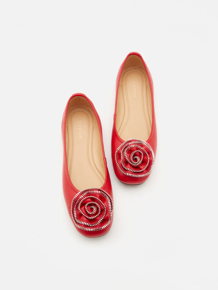 Zosia Zipper Rose Ballet Flats - Image 7