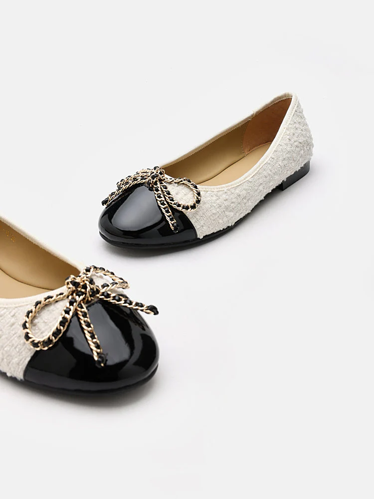 Daisy Tweed Toe Cap Bow Flats - Image 10