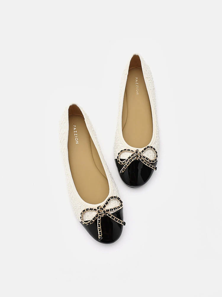 Daisy Tweed Toe Cap Bow Flats - Image 12