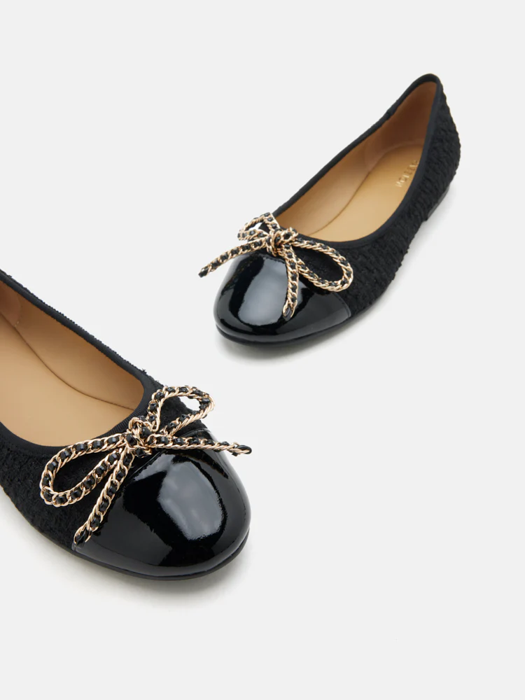 Daisy Tweed Toe Cap Bow Flats - Image 17