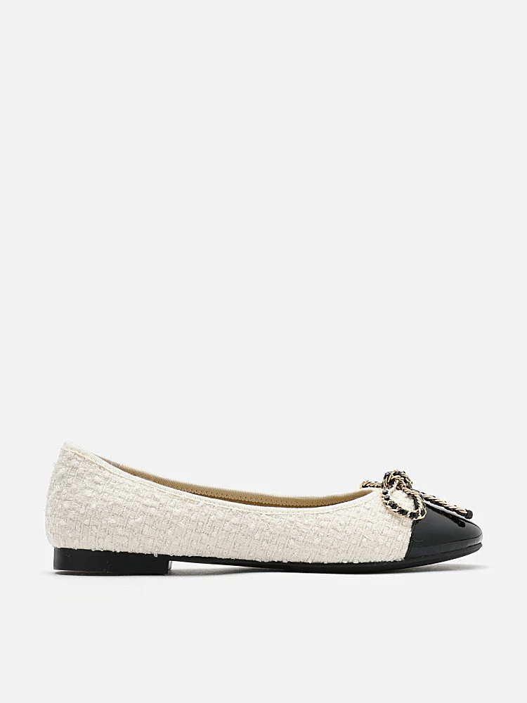 Daisy Tweed Toe Cap Bow Flats - Image 7