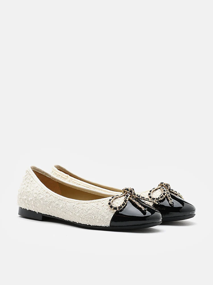 Daisy Tweed Toe Cap Bow Flats - Image 9