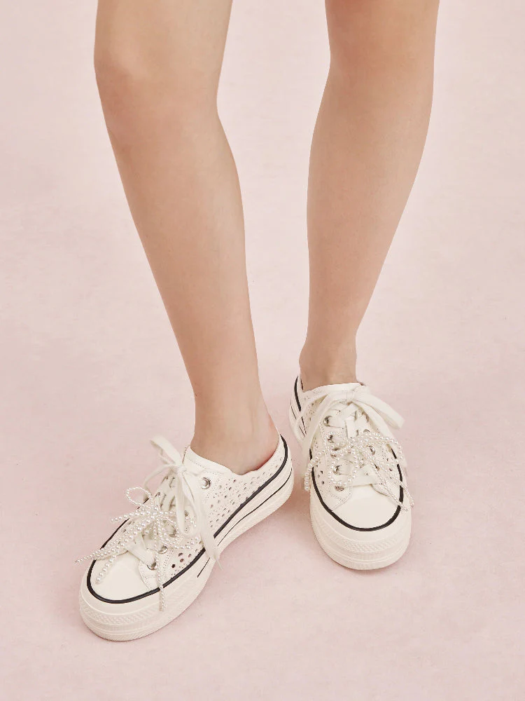 Wilhelmina Slip-on Pearl Bow Sneakers - Image 10