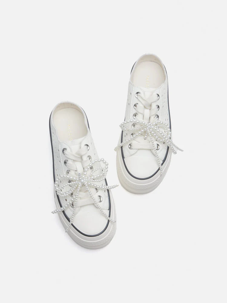 Wilhelmina Slip-on Pearl Bow Sneakers - Image 15