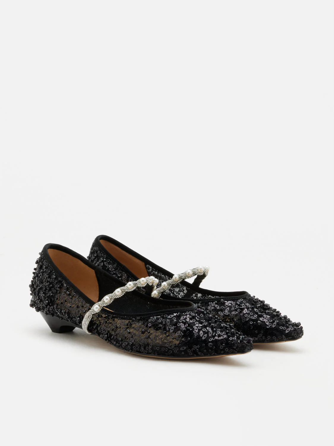 Jemima Embellished Mesh Pointed Toe Flats - Image 3