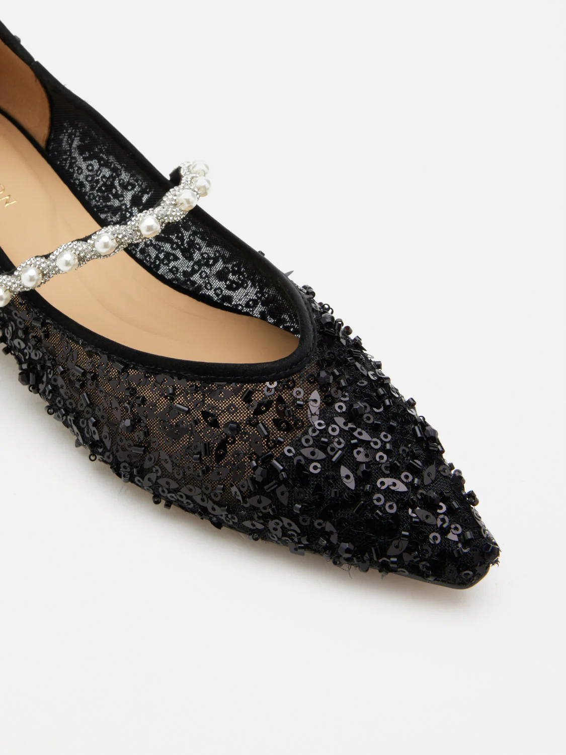 Jemima Embellished Mesh Pointed Toe Flats - Image 4