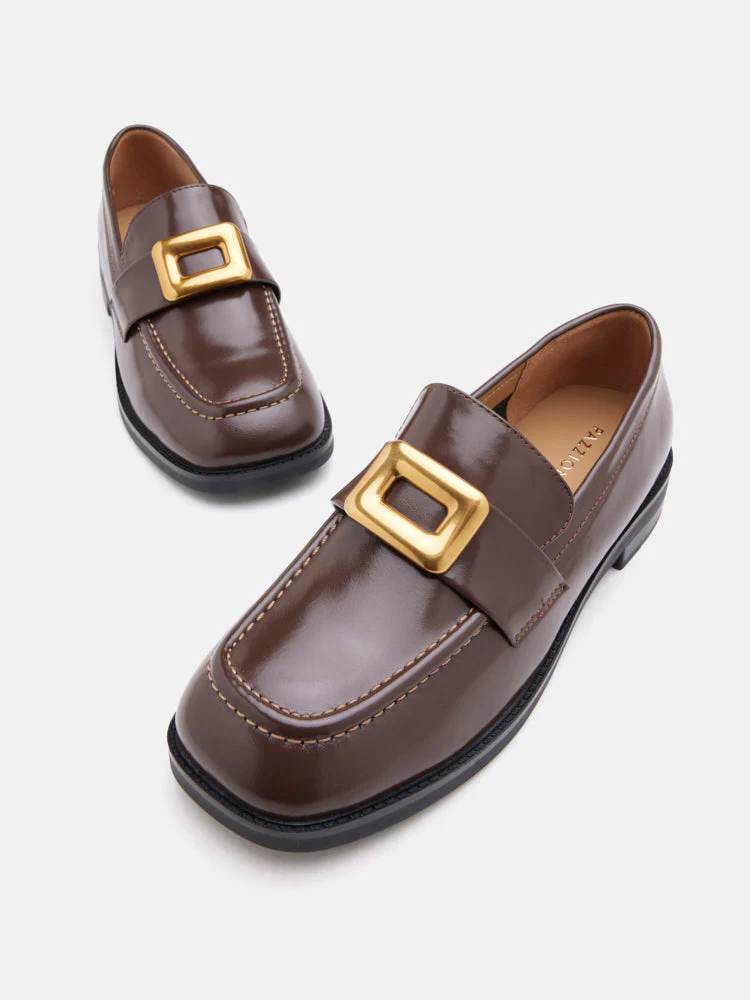 Nadine Gold Buckle Square Toe Loafers - Image 4