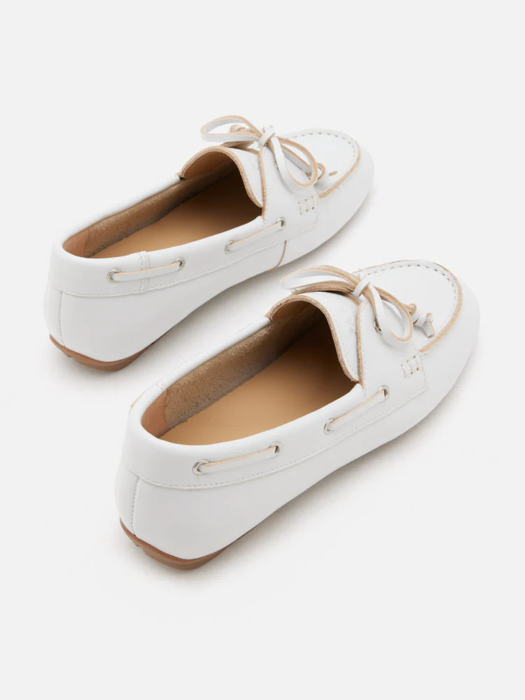 Gabrielle Bow Leather Boat Loafers - Image 14