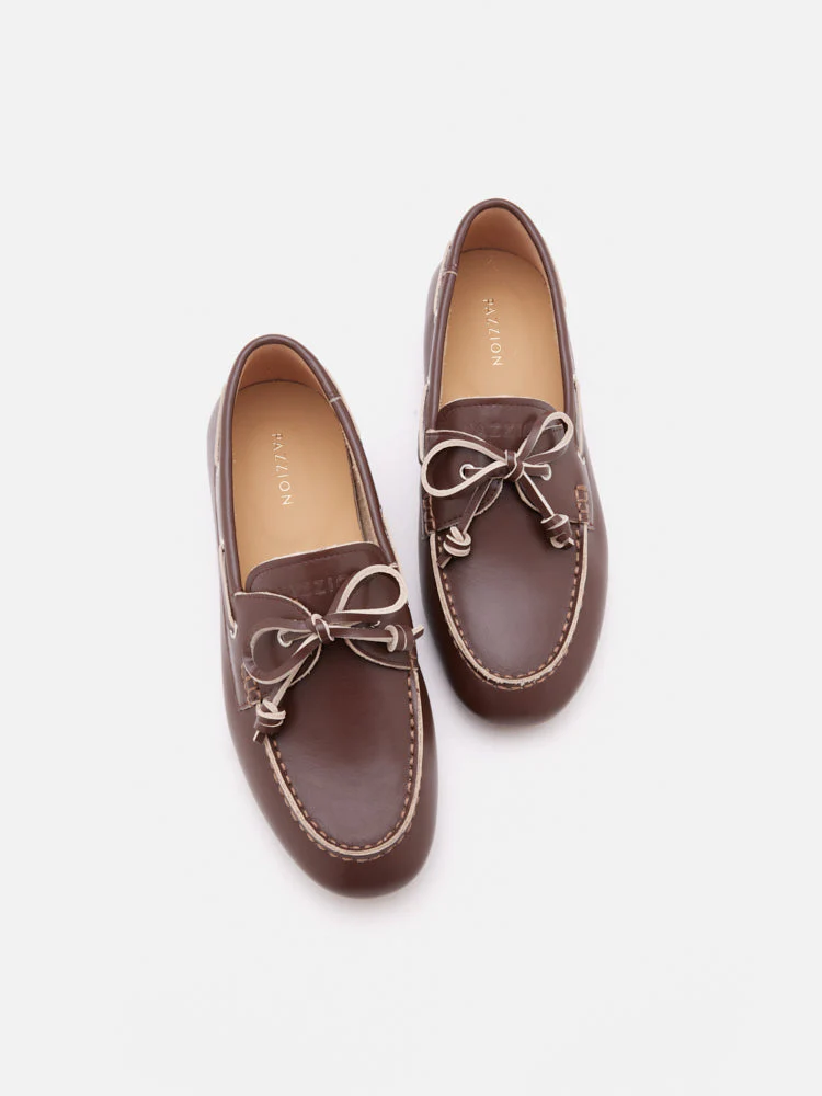 Gabrielle Bow Leather Boat Loafers - Image 5
