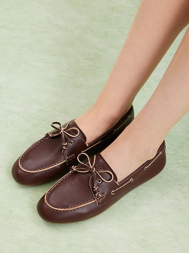 Gabrielle Bow Leather Boat Loafers - Image 6
