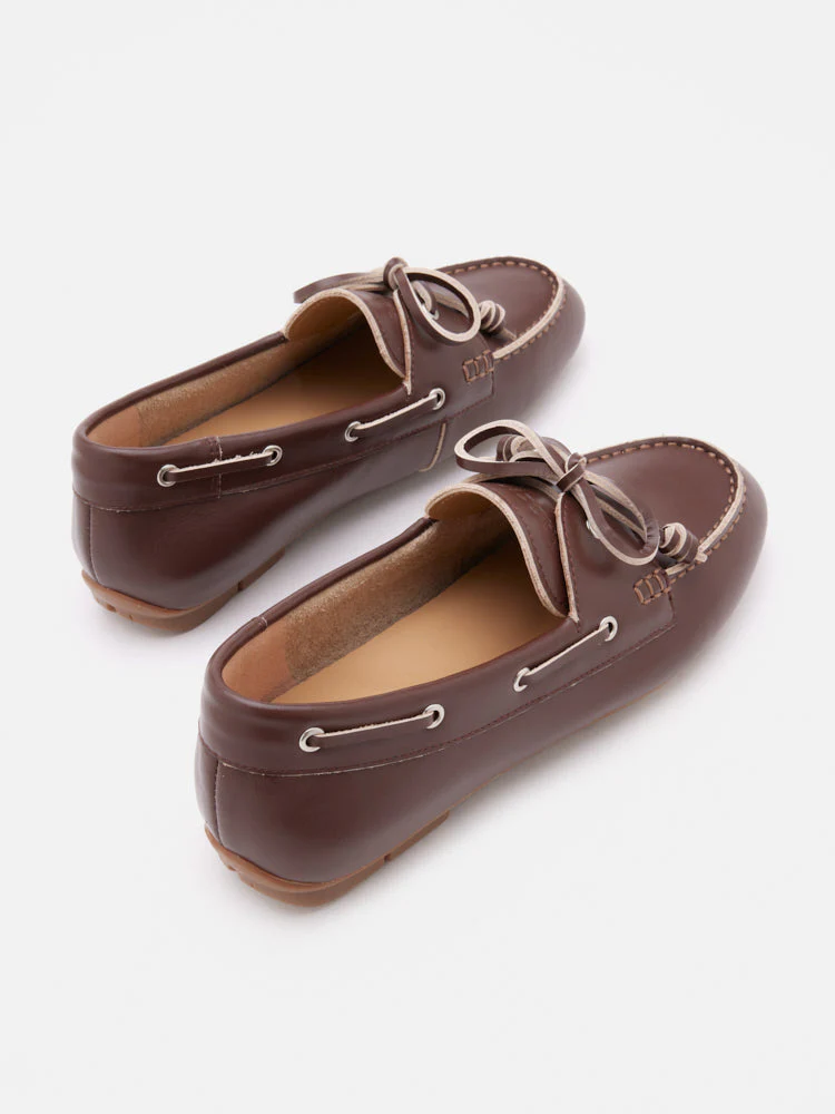 Gabrielle Bow Leather Boat Loafers - Image 7