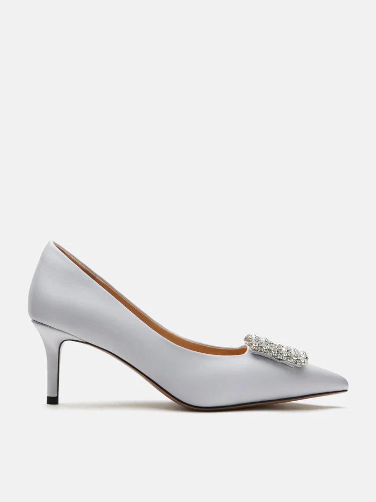 Cara Crystal Embellished Silk Heels - Image 8