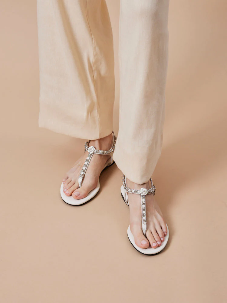 Camelia Embellished T-bar Sandals - Image 9