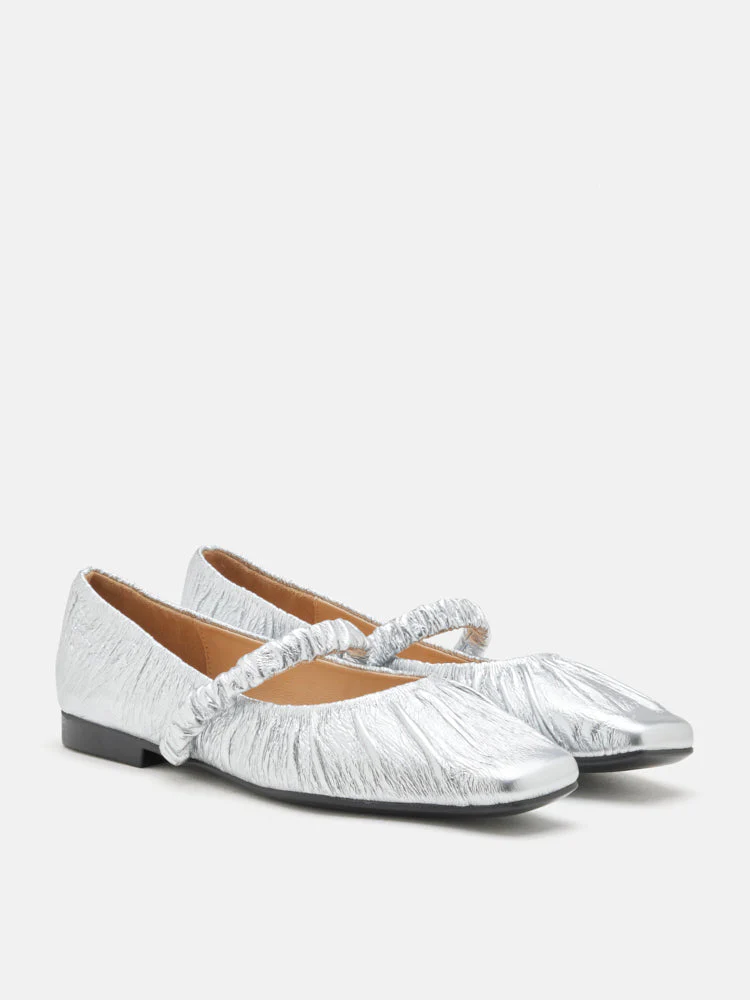 Vivianne Metallic Ruched Strap Flats - Image 10