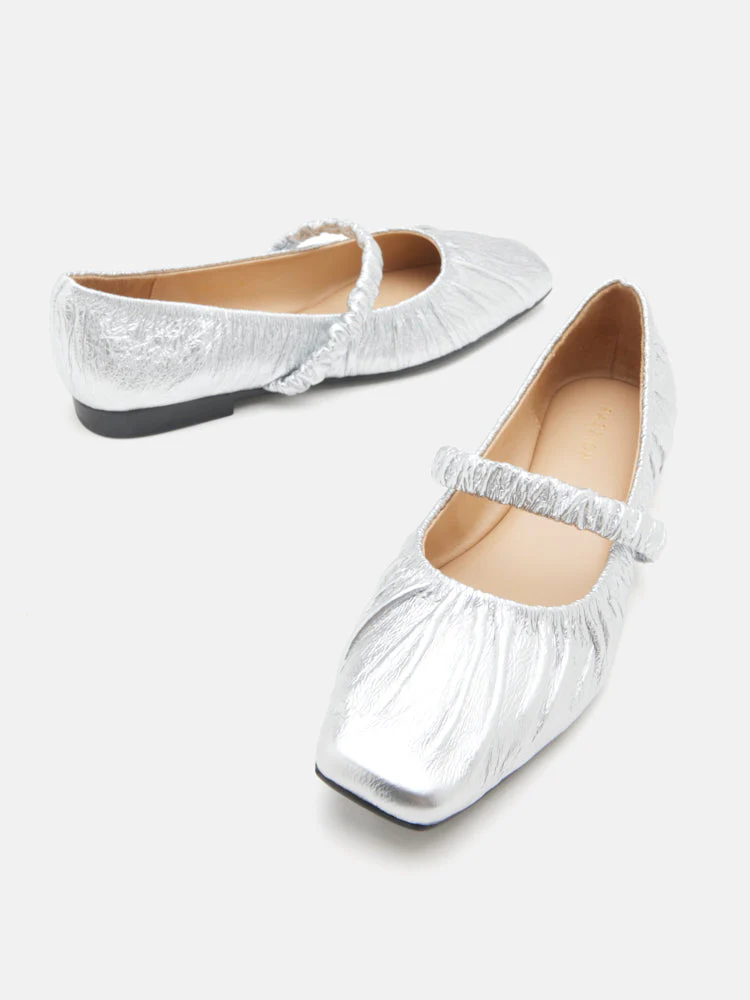 Vivianne Metallic Ruched Strap Flats - Image 11
