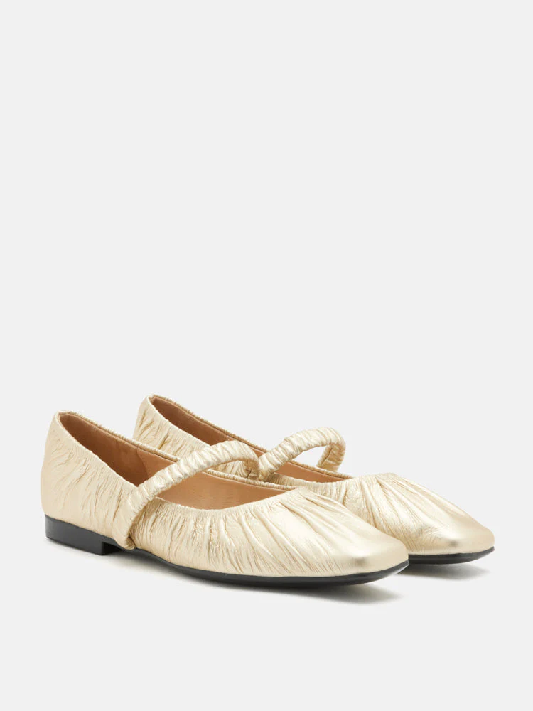 Vivianne Metallic Ruched Strap Flats - Image 3