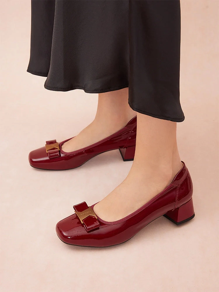 Jenn Metallic Bow Low Block Heels - Image 5