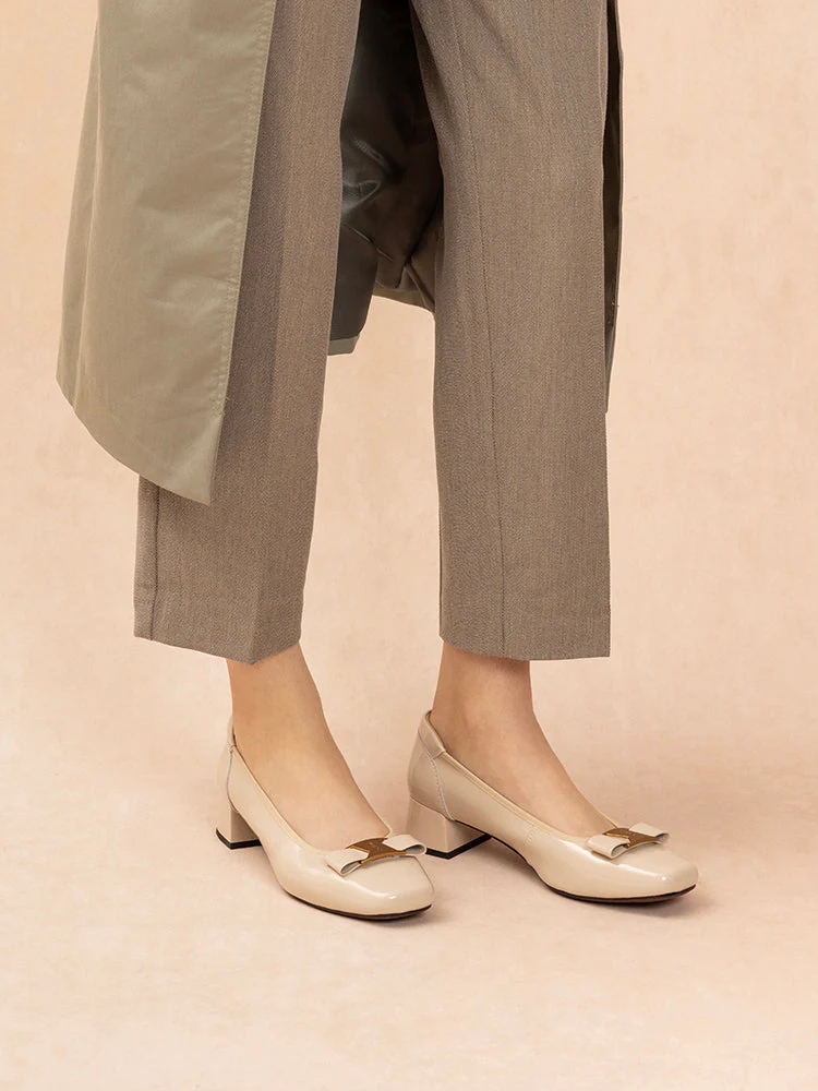 Jenn Metallic Bow Low Block Heels - Image 8