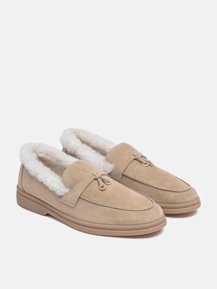 Phemia Knot Detail Wool-Lined Suede Loafers - Image 3
