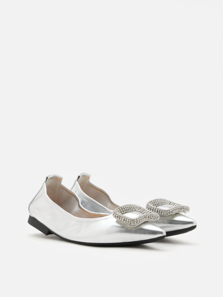 Maddox Crystal Buckle Pointed Toe Foldable Flats - Image 10