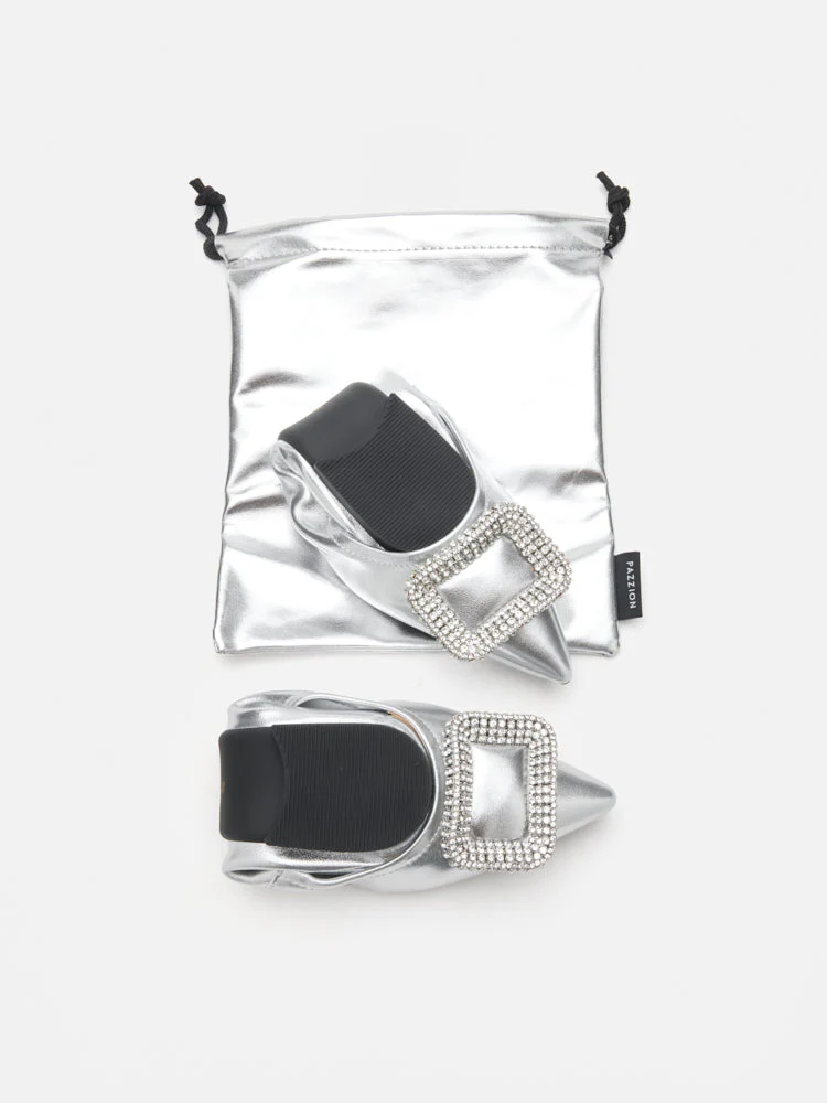 Maddox Crystal Buckle Pointed Toe Foldable Flats - Image 11