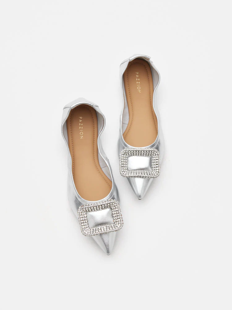 Maddox Crystal Buckle Pointed Toe Foldable Flats - Image 13