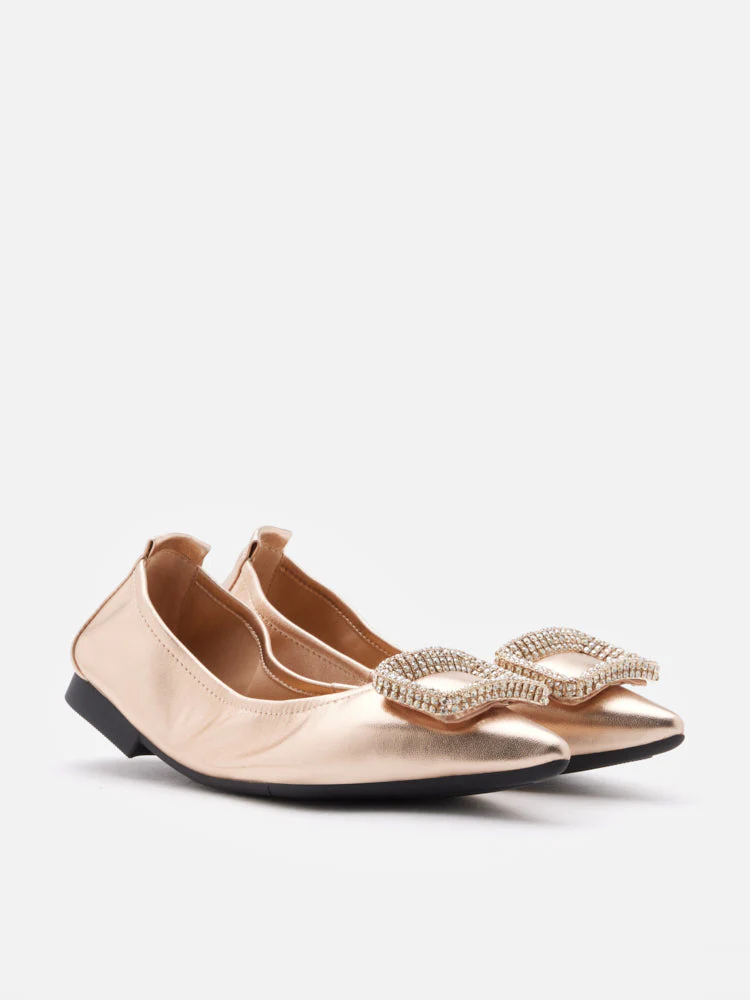 Maddox Crystal Buckle Pointed Toe Foldable Flats - Image 3