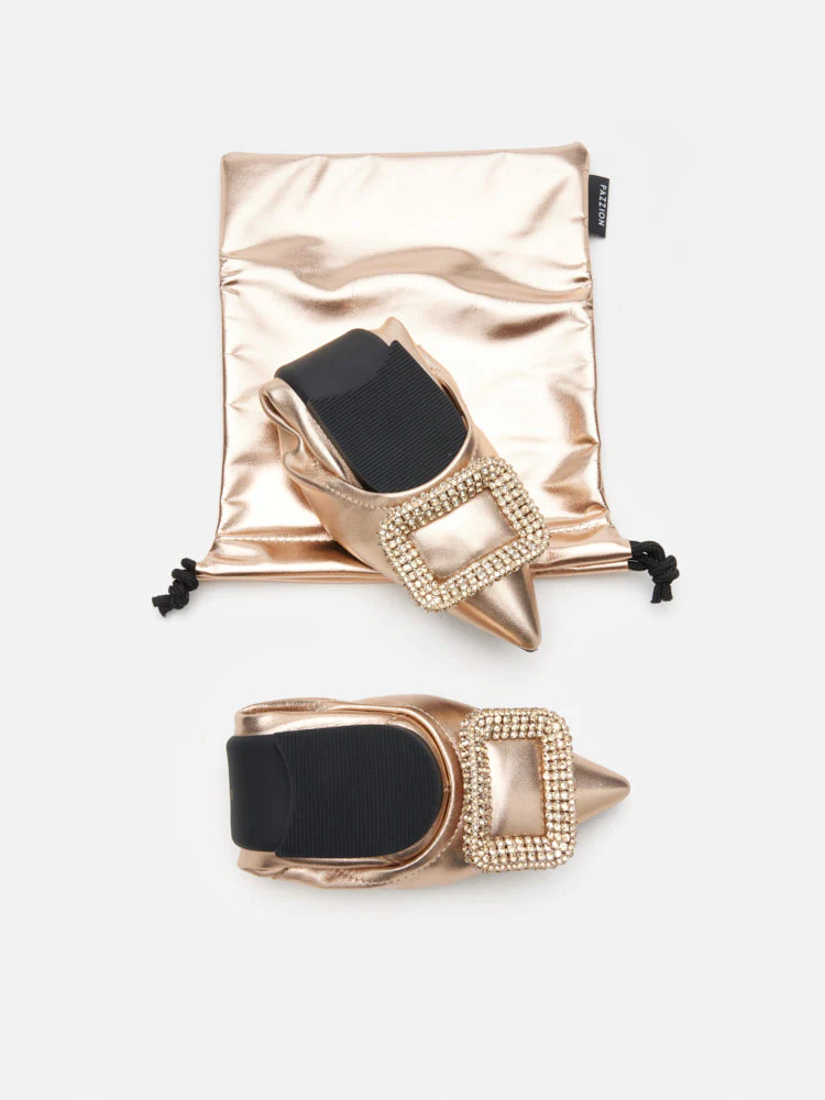 Maddox Crystal Buckle Pointed Toe Foldable Flats - Image 4