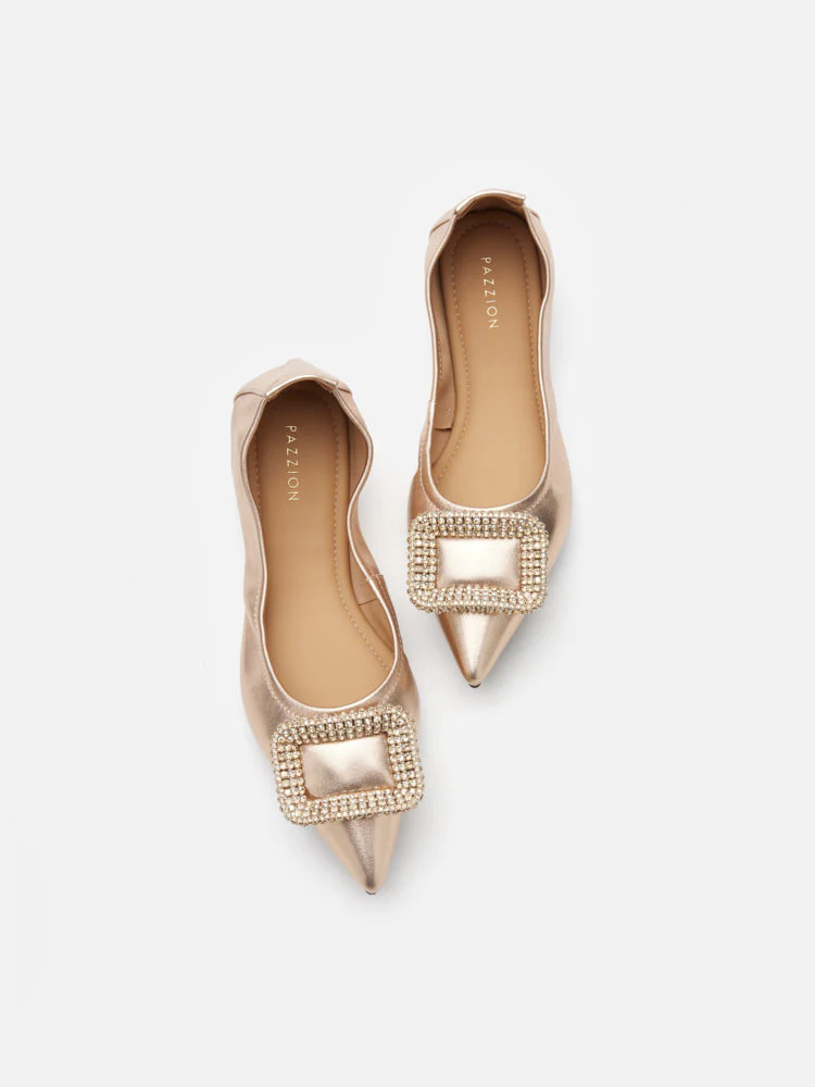 Maddox Crystal Buckle Pointed Toe Foldable Flats - Image 6