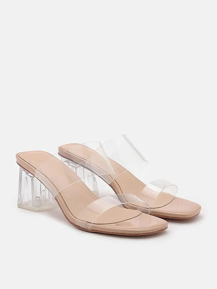 Alexandra Neutral Clear Strap Heels - Image 3