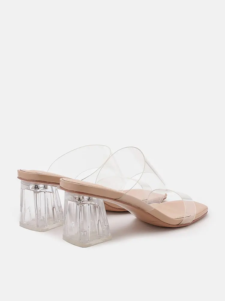 Alexandra Neutral Clear Strap Heels - Image 6