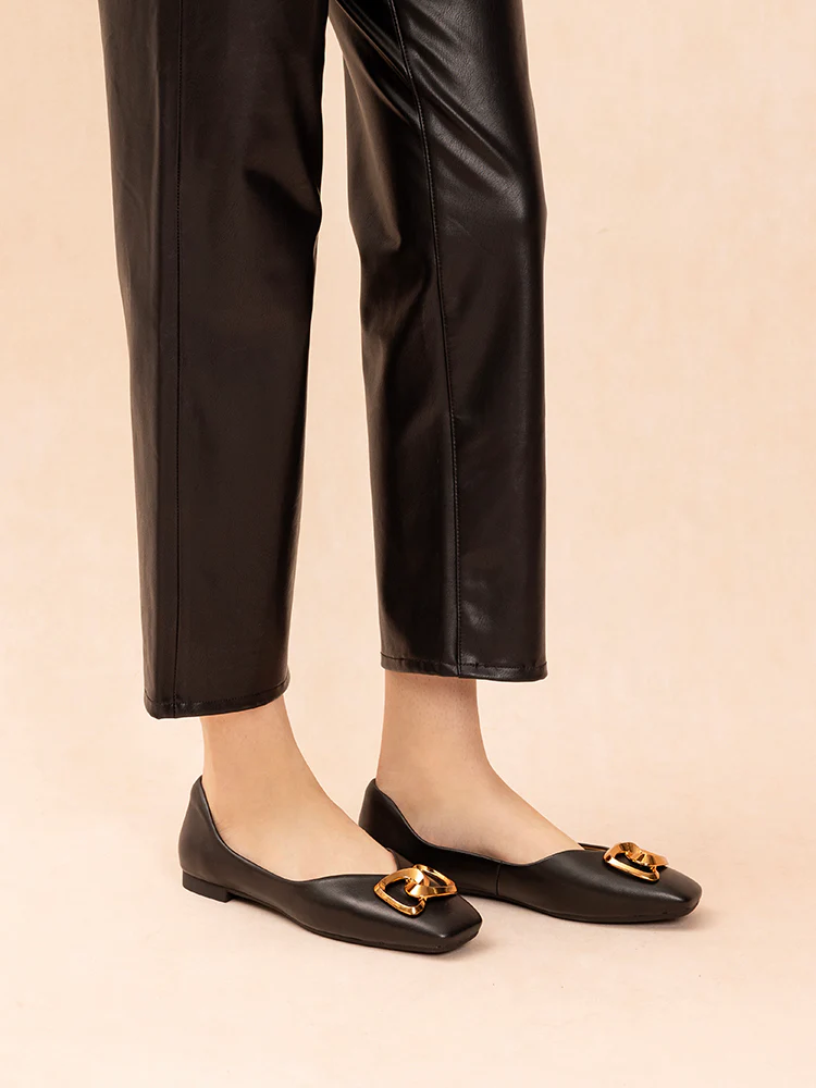 Kaori Gold Buckle Covered Flats - Image 8