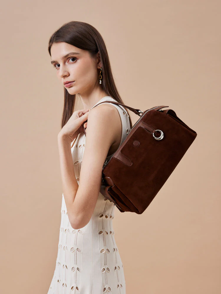 Sevila Suede Leather Satchel - Image 6