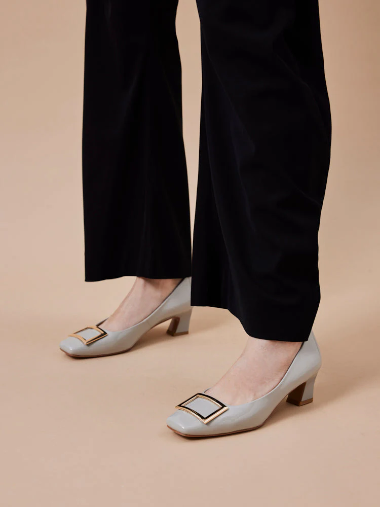 Yvette Buckle Square-Toe Pump Heels - Image 8